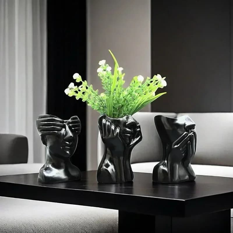 2025 New Resin Vase Nordic Human Face Flower Vases Home Decor Creatrive Art Sculpture Human Head Abstract Plant Flower Pot