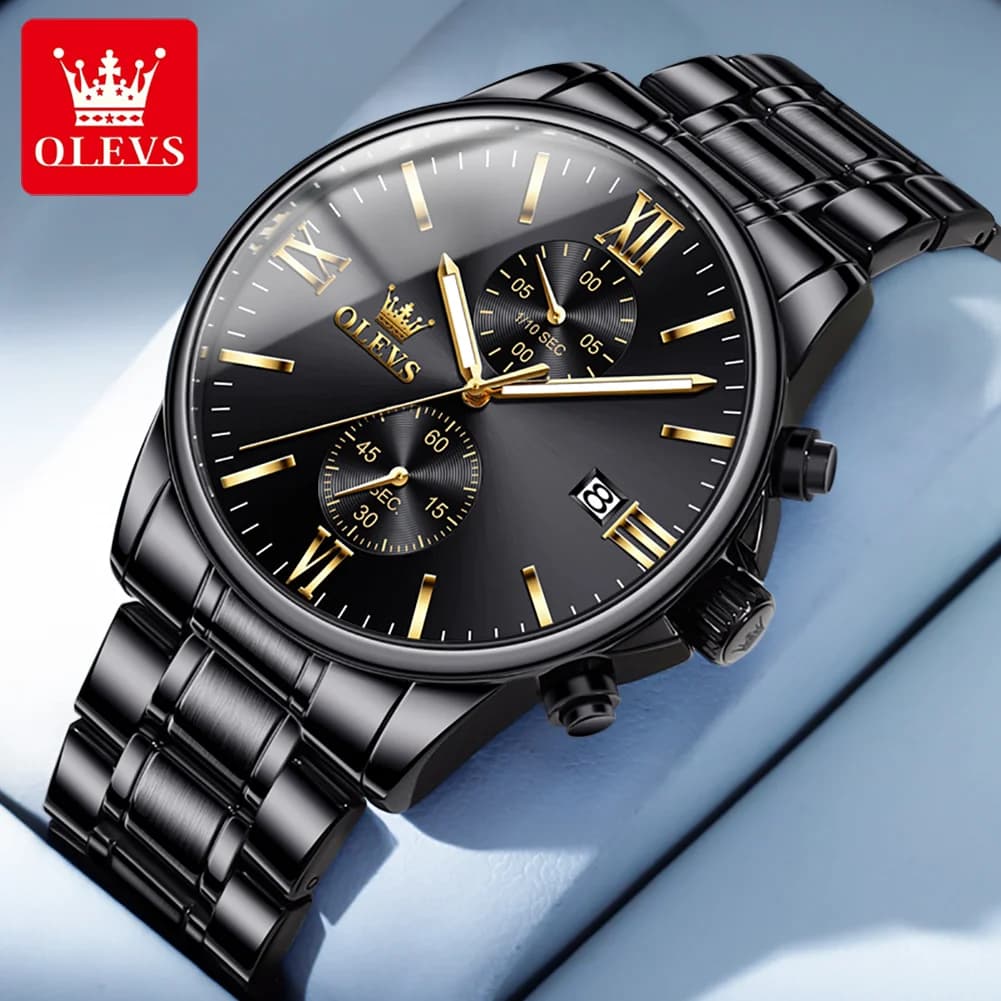 OLEVS 2886 men's watch multifunctional high quality stainless steel black with small dial