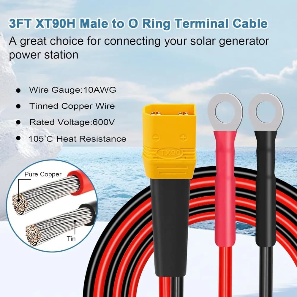 Cavo terminale da XT90 a O Ring 10AWG XT90H Cavo connettore maschio a O Ring per batteria Lipo RC FPV Racing Drone Energia solare