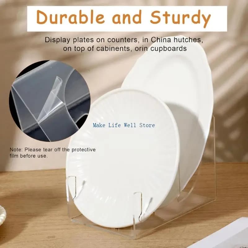 Tilted Plate Display Rack Weight Balanced Securely Holds Ceramic Dishes