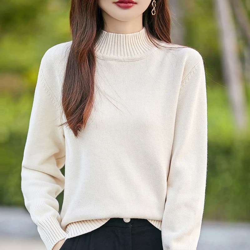 Autumn And Winter 100% Cotton Seven-Needle Thick Sweater Loose Knit Plus Size Solid Color Half-High-Necked Long-Sleeved Shirt