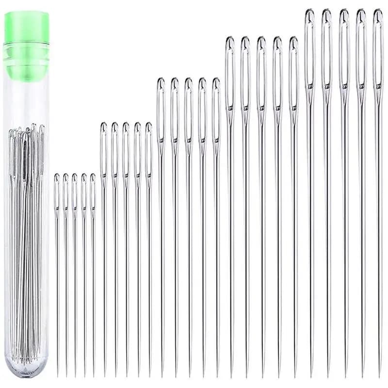 25pcs Large Eye Sewing Needles Steel Yarn Knitting Needle Set Big Eye Stitching Leather Needles for Hand Sewing DIY Craft