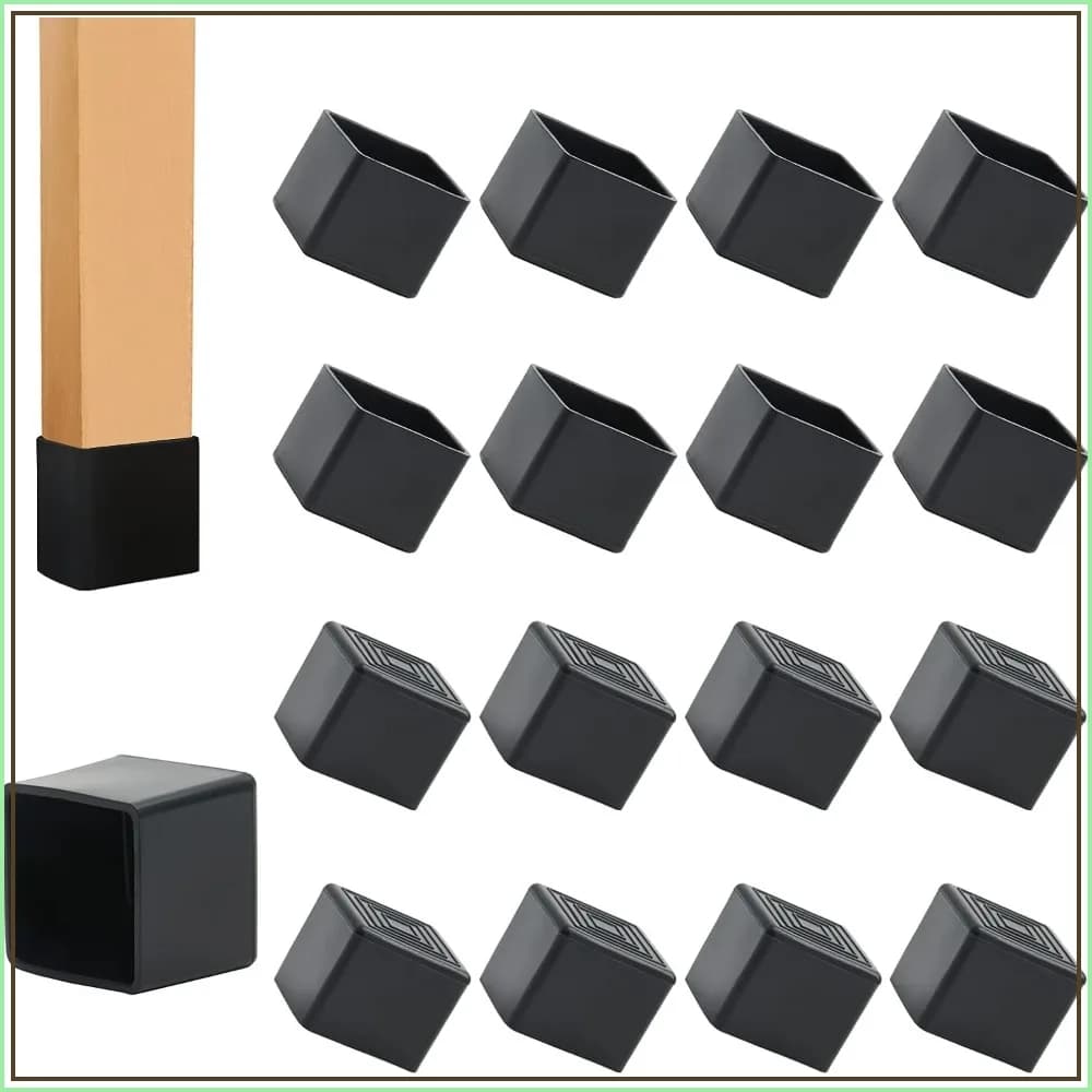 12PCS 1x1 Inch Square Rubber Furniture Leg Caps - Anti-Slip Chair Leg Floor Protectors, Black