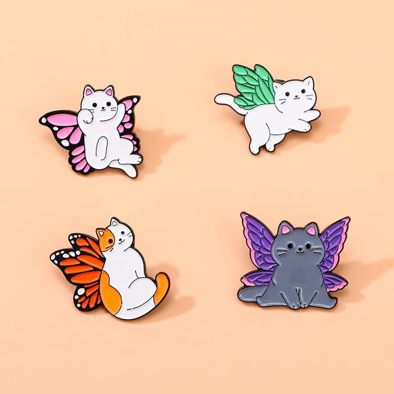 Cute Cartoon Cat Butterfly Wings Enamel Brooch Creative Animal Colorful Lapel Pin Badge Backpack Clothing Hat Accessories