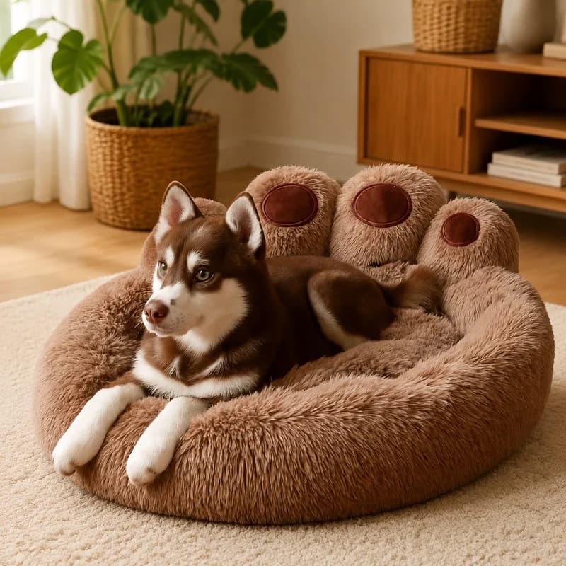 Large Soft Plush Pet Nest with Cushioned Base, Warm Cozy Mat Ideal for Small Dogs and Cats