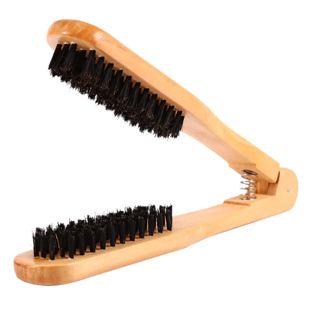 Pettine in Legno per Parrucchieri a Doppia Faccia Tipo V, Spazzola Lisciante Antistatica Portatile con Morsetto