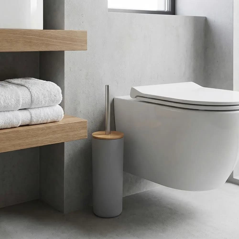 Set Spazzola WC Anti-Goccia con Manico Lungo e Base Verticale, Strumento per la Pulizia del Bagno con Setole Morbide, Spazzola per la Pulizia del Bordo del WC Stile Nordico