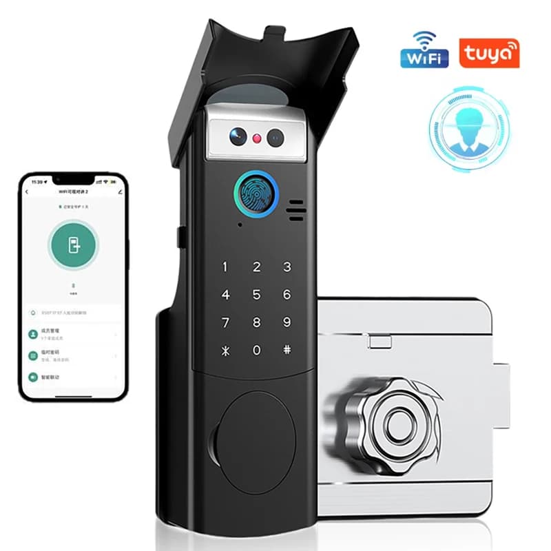 Serratura Intelligente da Esterno Impermeabile con Controllo APP Tuya Smart Life, Impronta Digitale, Password, Carta RFID, Interfono in Tempo Reale e Riconoscimento Facciale 3D