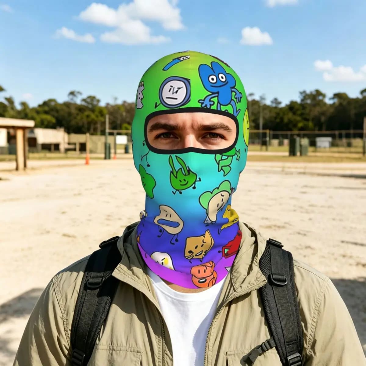 BFDI All Characters (Rainbow) Thin Balaclava Full Face Mask Sun Protection Neck Gaiter For Motorcycle Cycling Fishing Outdoor