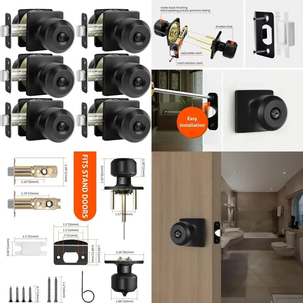 Manopole per porte interne nere opache - Confezione da 6, set di pomelli per porte privacy per camere da letto e bagni, design rotondo classico