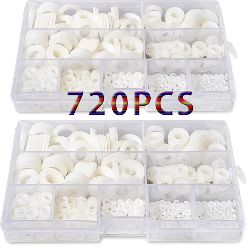 720pcs Nylon Washer Set M2 M2.5 M3 M4 M5 M6 M8 M10 M12 White Plastic Flat Spacer Washer Seals Insulation Gasket O Ring