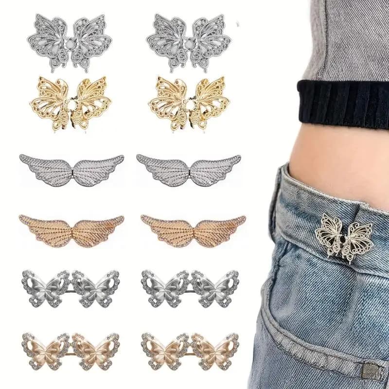 No Sew Removable Waist Tightener Clips With Rhinestone Butterfly Moon Wing Designs For Adjusting Loose Jeans Dresses Daily