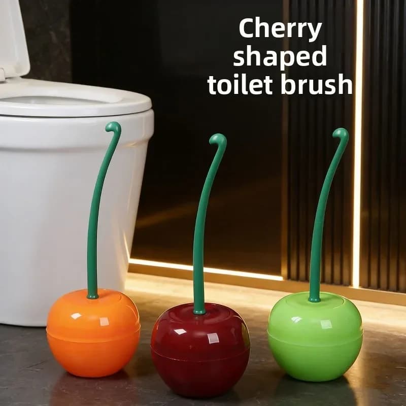 Spazzola per WC Cherry con Manico Lungo in Plastica e Base, per Pulizia Senza Angoli Morti