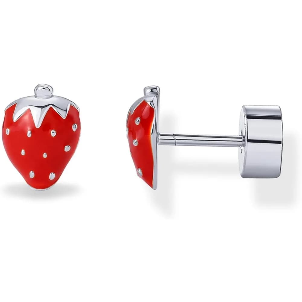 Button Earrings with sterling silver plated 14K gold plated for women - Colorful chili Strawberry Fishing Emo Cherry