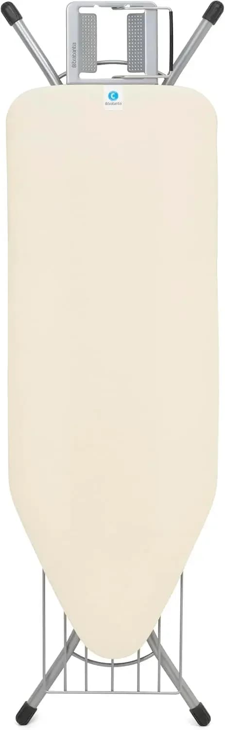 Asse da Stiro Misura C (124 x 46 cm) con 7 Opzioni di Altezza, Supporto Regolabile per Ferro da Stiro a Vapore e Porta-Lenzuola (Ecru), Piedini Antiscivolo