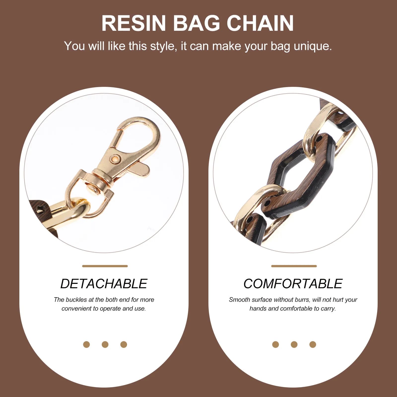 1 Pezzo Catena Esagonale in Acrilico Effetto Legno, Tracolla Staccabile per Borsa, Ricambio Decorativo per Borsa, Catena per Borsa Fai da Te