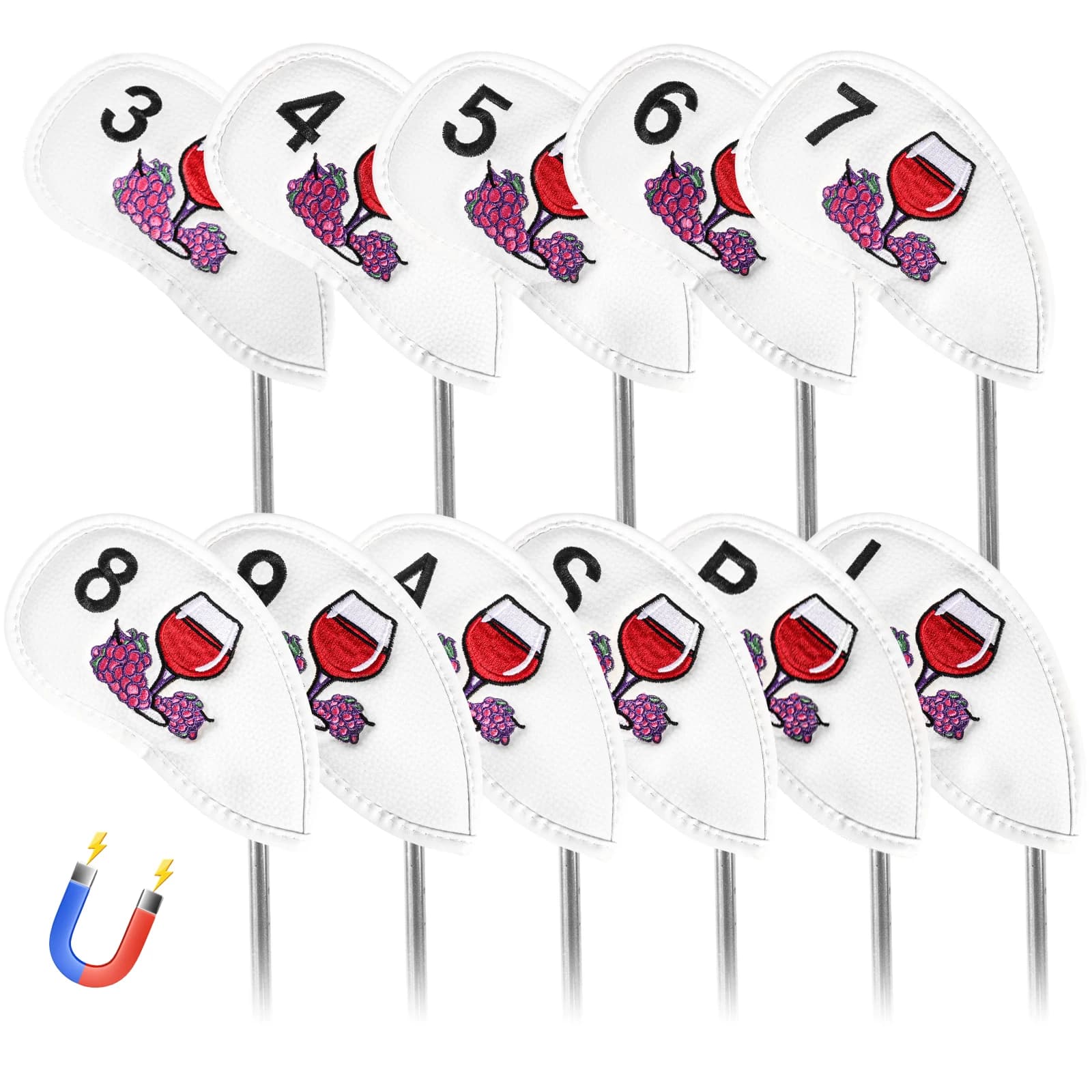 Magnetic Golf Club Head Covers Value 11 Pack for Iron and Wedge, Stylish Wine Glass Single-Sided Design for Easy Identification