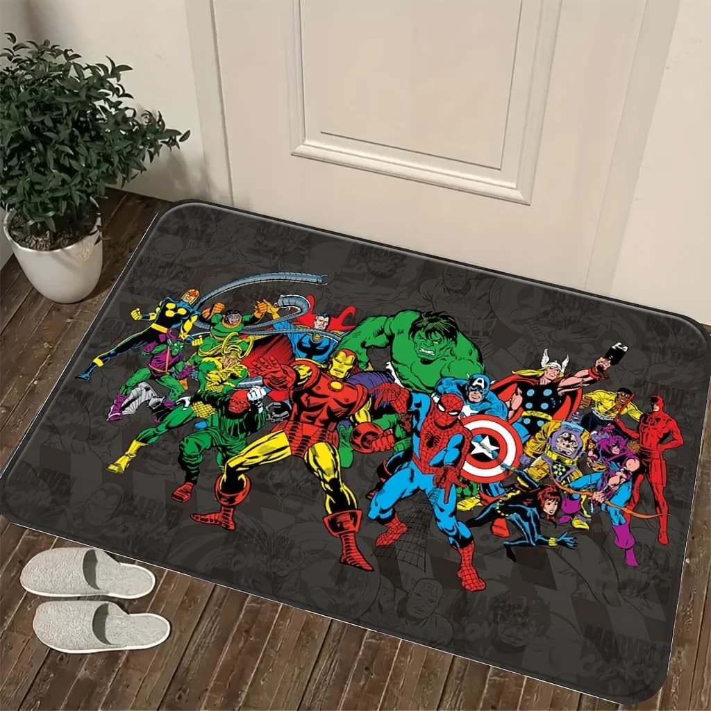 Tappetino da Pavimento con Stampa Cartoon Autorizzato da Marvel, Raffigurante un Ritratto di un Gruppo di Eroi Composto da Iron Man, Hulk, Spider-Man