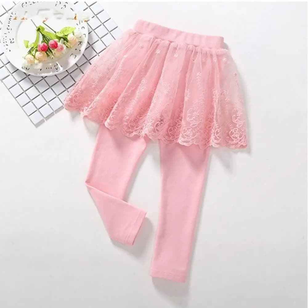 Fashion Cotton Leggings for Girls, Slim Fit Pants with Lace, Design Gonna-Pantalone, Autumn Spring Clothing