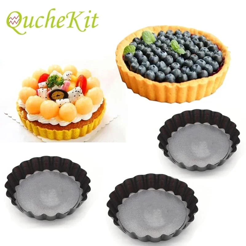 Set di 6 Stampi Antiaderenti per Quiche e Torte, 10cm, Rotondi, per Pizza e Dolci, con Fondo Removibile, Utensili da Forno per Pasticceria