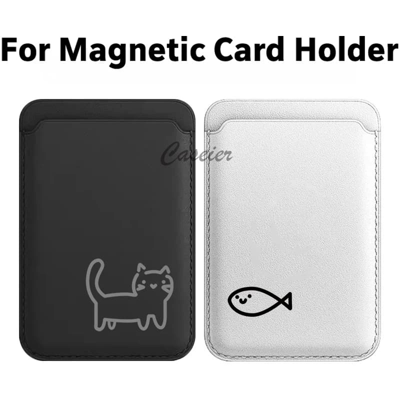 Magnetic Leather Wallet with Motive Cat and Fish for iPhone 17 Pro Max and Samsung Galaxy S25 S24 Ultra, Card Holder, Phone Accessories