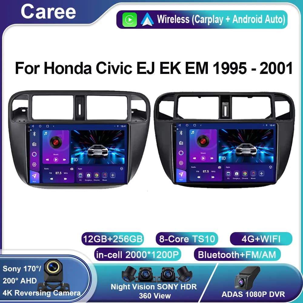 Android 15 Carplay Auto Per Honda Civic 1996 1997 1998 1999 2000 2001 Lettore multimediale per autoradio 4G LET WIFI Stereo BT NO 2 Din