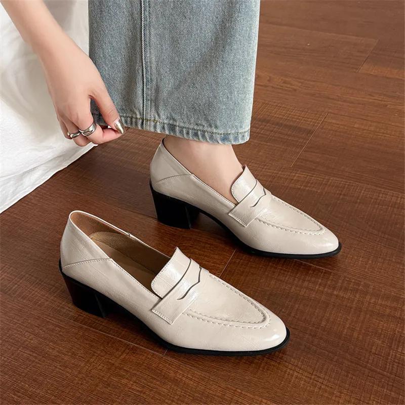 New Spring/Autumn Women Pumps Split Leather Shoes for Women Fashion Pointed Toe Loafers Shoes for Women Ladies Shoes High Heels