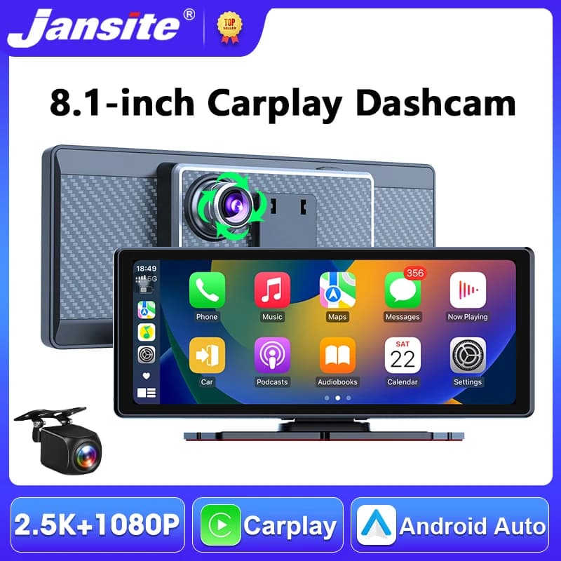 8.1 inch 2.5K Dash Cam Wireless Android Auto Carplay For Cars Front And Inside Car Camera With IR Night Vision Loop Recording