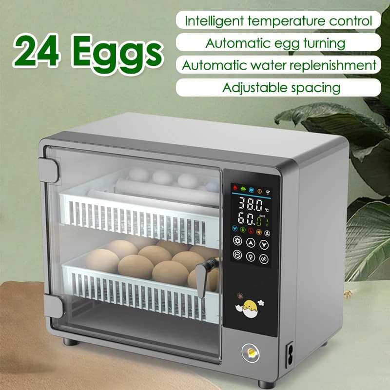 24 Egg Full Automatic Turning Incubator Touch Temperature Control Hatching Machine Chicken Duck Quail Bird Brooder for Household