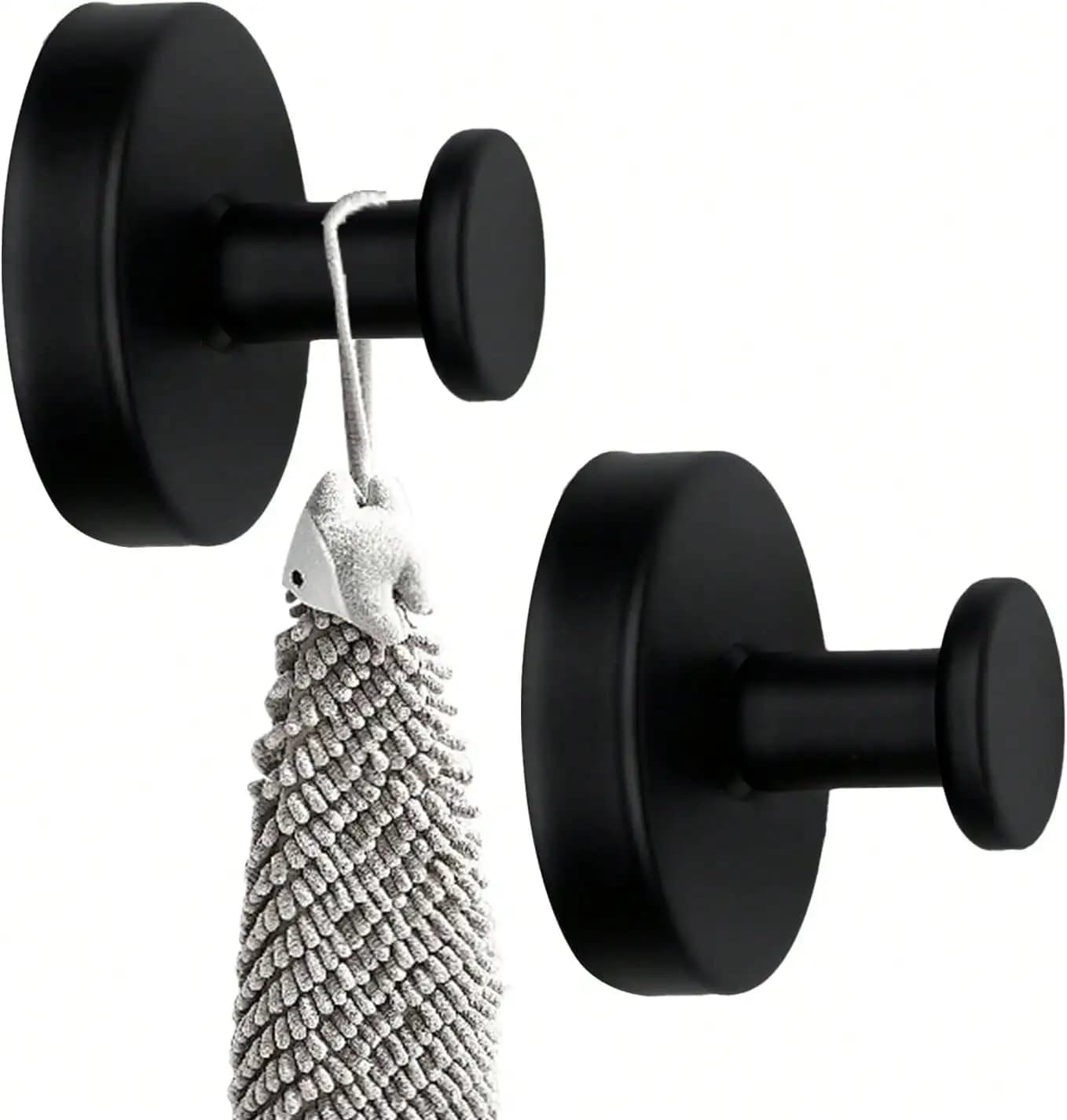 2 Pack Matte Black Suction Cup Hooks, Bathroom Shower Hooks for Towel Robe on Glass Tile Mirror