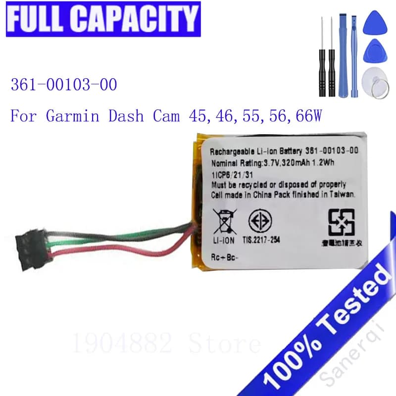 361-00103-00 Battery for Garmin Dash Cam 45,46,55,56,66W Li-Po Pack Driver Battery AKKU Battery + Free Tool