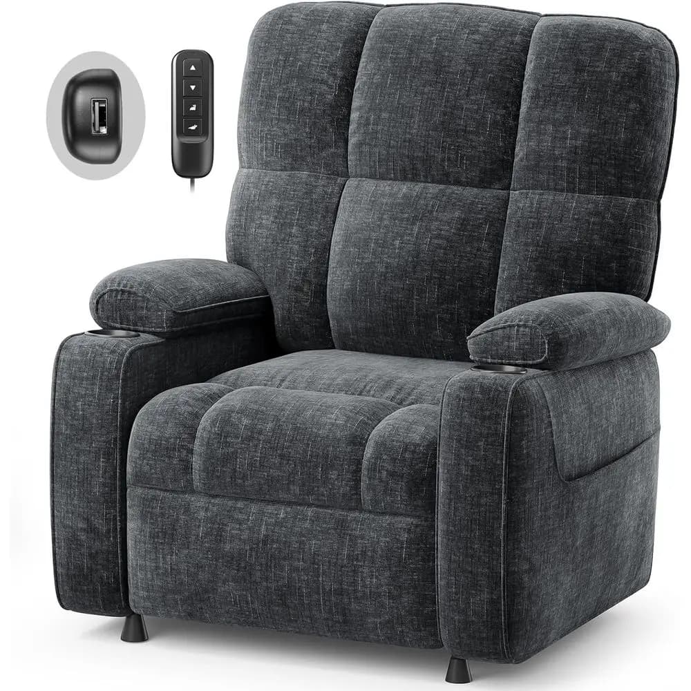 Power Recliner Chair or Adults, One-Touch Synchronized Electric Recliner with USPorts, Cup Holder & Side kets, Thick at Cushion,