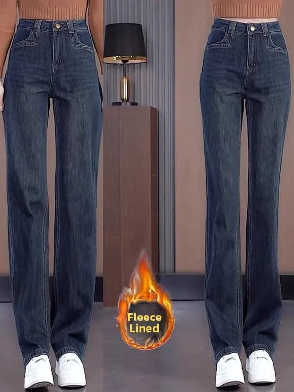 Jeans a Vita Alta e Gamba Larga per Donna, Slim Fit, Casual, Versatili, per Primavera e Autunno, Pantaloni in Denim Spesso per l'Inverno