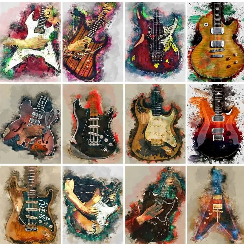 GATYZTORY Paint By Numbers Guitar Scenery DIY 60x75cm Oil Painting By Numbers On Canvas Landscape Frameless Digital Home Decor