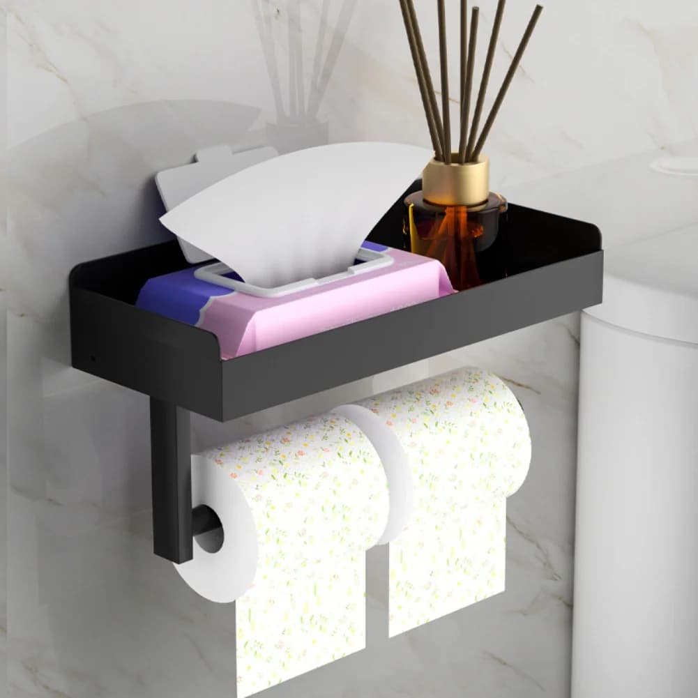 1pc Bathroom Roll Paper Holder Non Perforated Holder Toiletries Storage Rack Toilet Paper Holder Bathroom Storage Supply