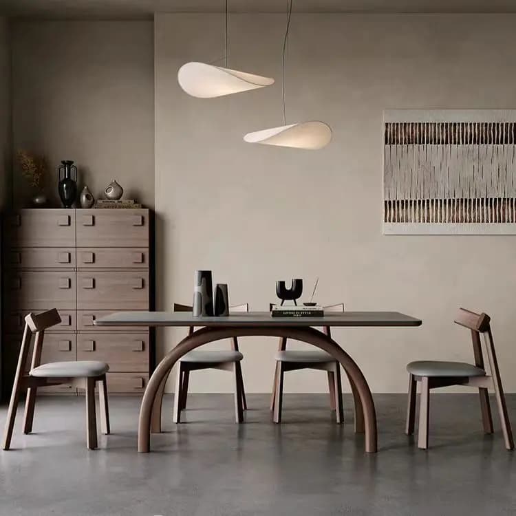 hu-Nordic Marble Stone Dining Table for 8 Modern Wooden Leg Home Dining Room Apartment Furniture Ceramic Dining Table#
