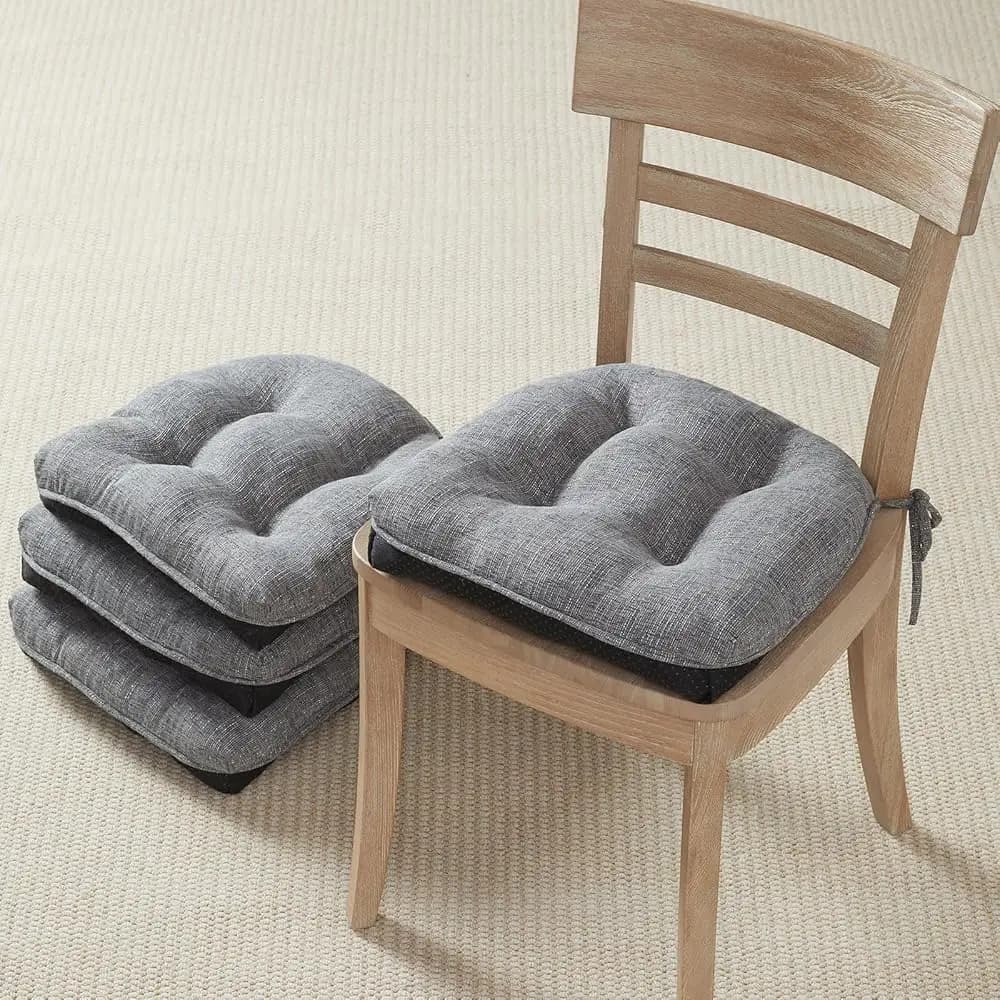 Set di 4 Cuscini per Sedie da Cucina 16,5x15,5 Pollici, Morbidi Cuscini Trapuntati Antiscivolo in Memory Foam con Lacci per Sedie da Pranzo