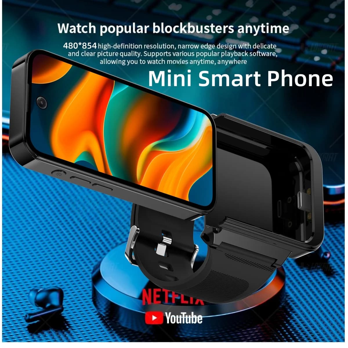 Q333 Mini Smart Watch Phone 256GB ROM Android 12.0 Face Unlock 2000mAh 4G LTE Type-C OTG Schermo da 3,97'' Smartwatch staccabile