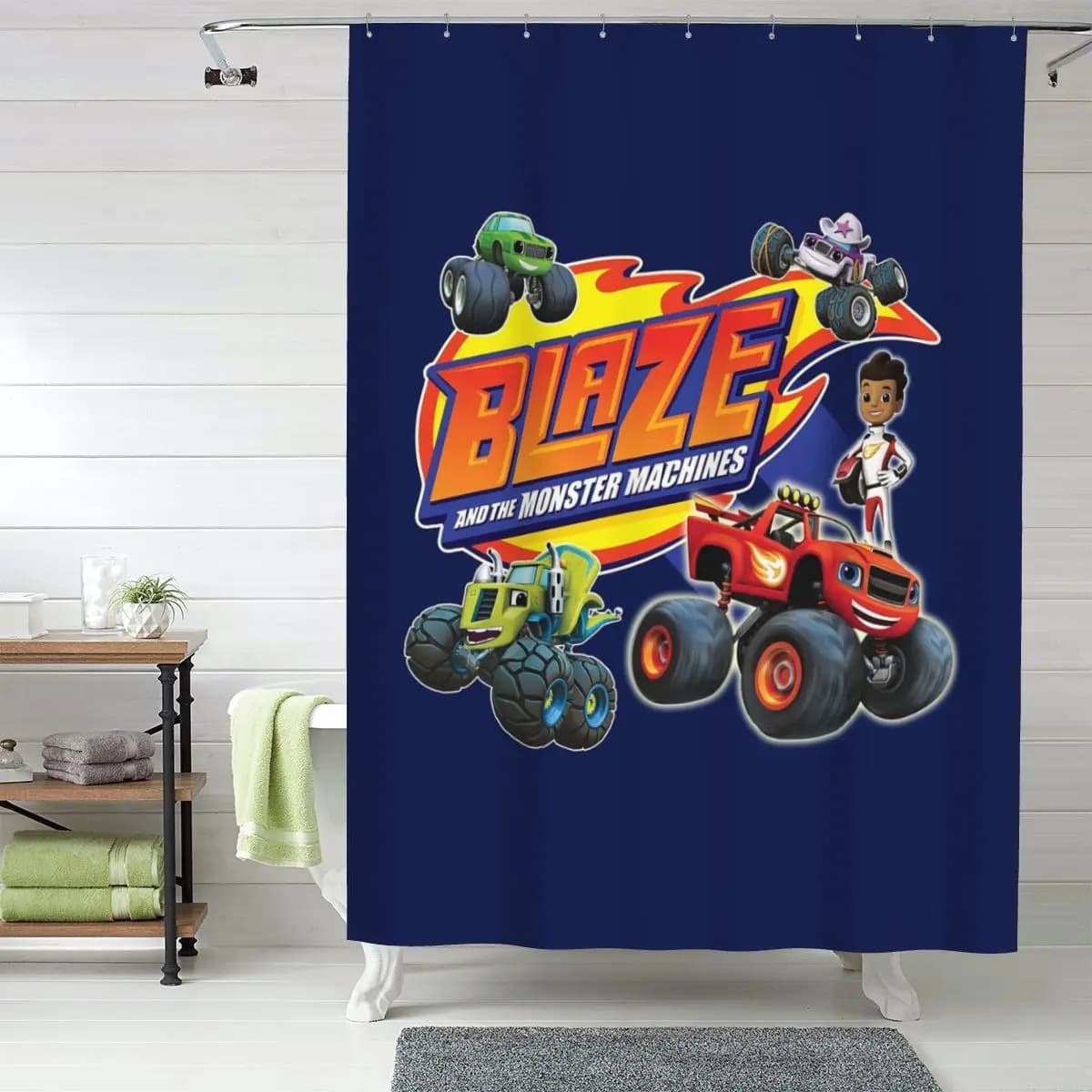 Tenda da doccia Blaze And The Monster Machines Crew, tende da bagno impermeabili in poliestere con ganci