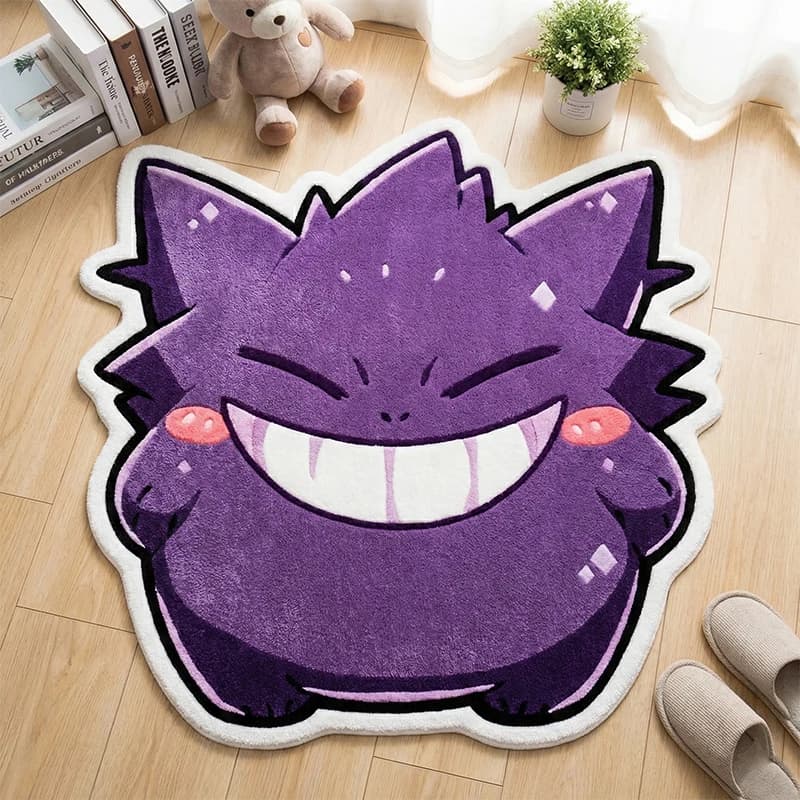 Cute Purple Gengar Rug Anime Pokemon Shaped Floor Mat Fluffy Plush Carpet Bedroom Living Room Decor Kawaii Bedside Mat Kids Gift