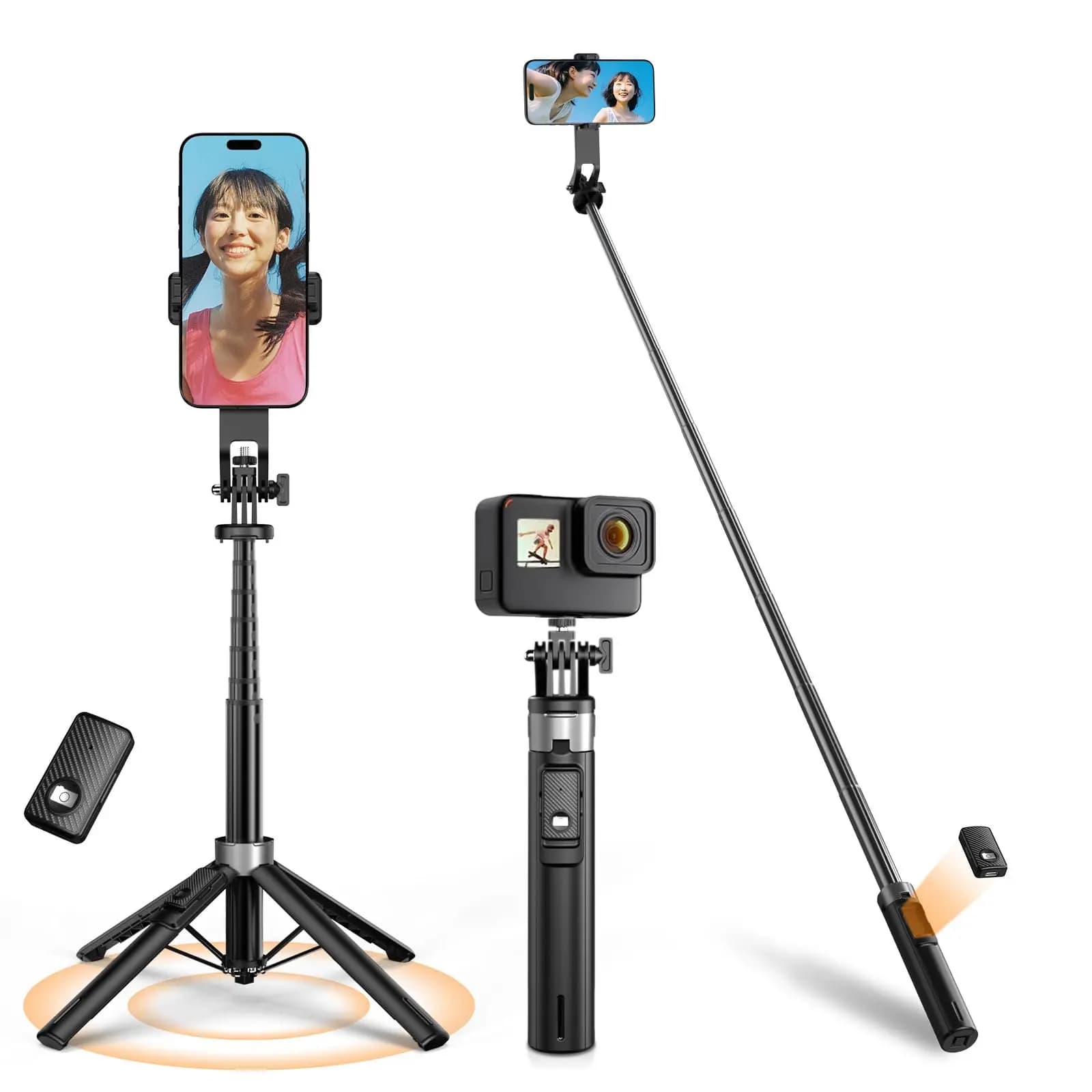 Mobile phone stabilizer with retractable smartphone support with Bluetooth wireless selfie stick tripod from 1300 mm for Android smartphone IOS