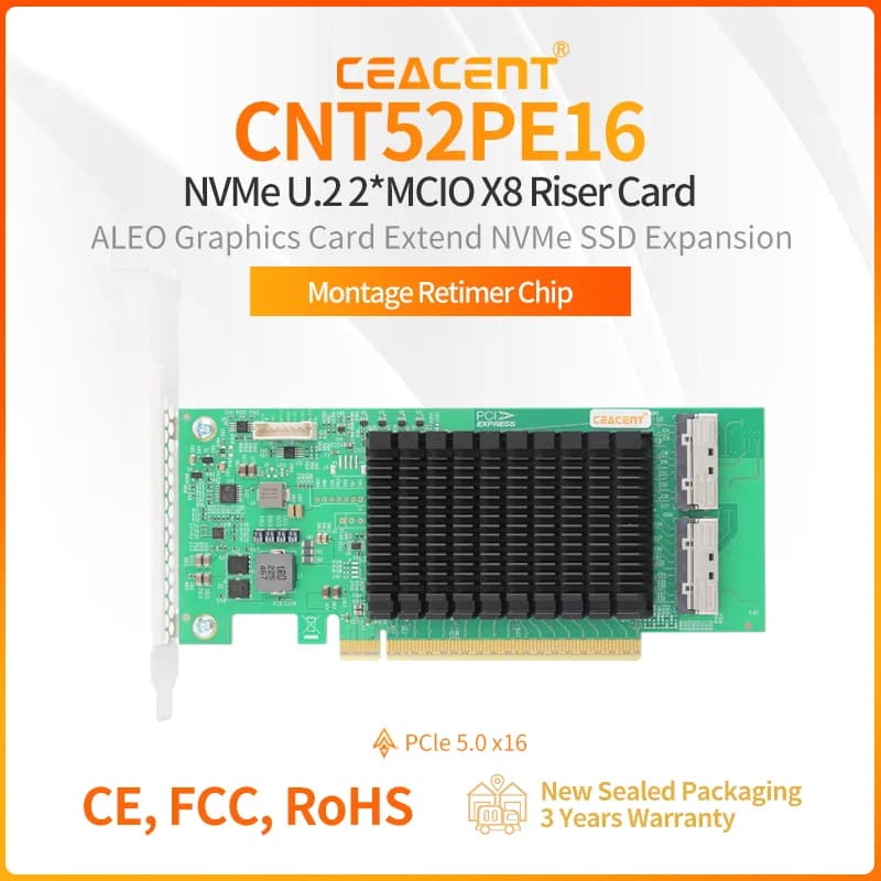 CEACENT CNT52PE16 PCIe5.0 adattatore timer NVMe, due connettori MCIO x8, PCIe 5.0x16 abilitato NVMe Gen5.0 SSD o dispositivo PCIe 5.0