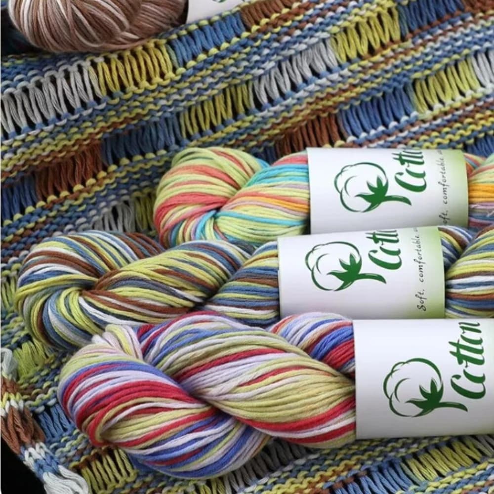 Filato per Lavoro a Maglia e Uncinetto 100% Cotone, 50g/Rotolo, Tinto a Mano con Effetto Sfumato per Maglioni e Sciarpe