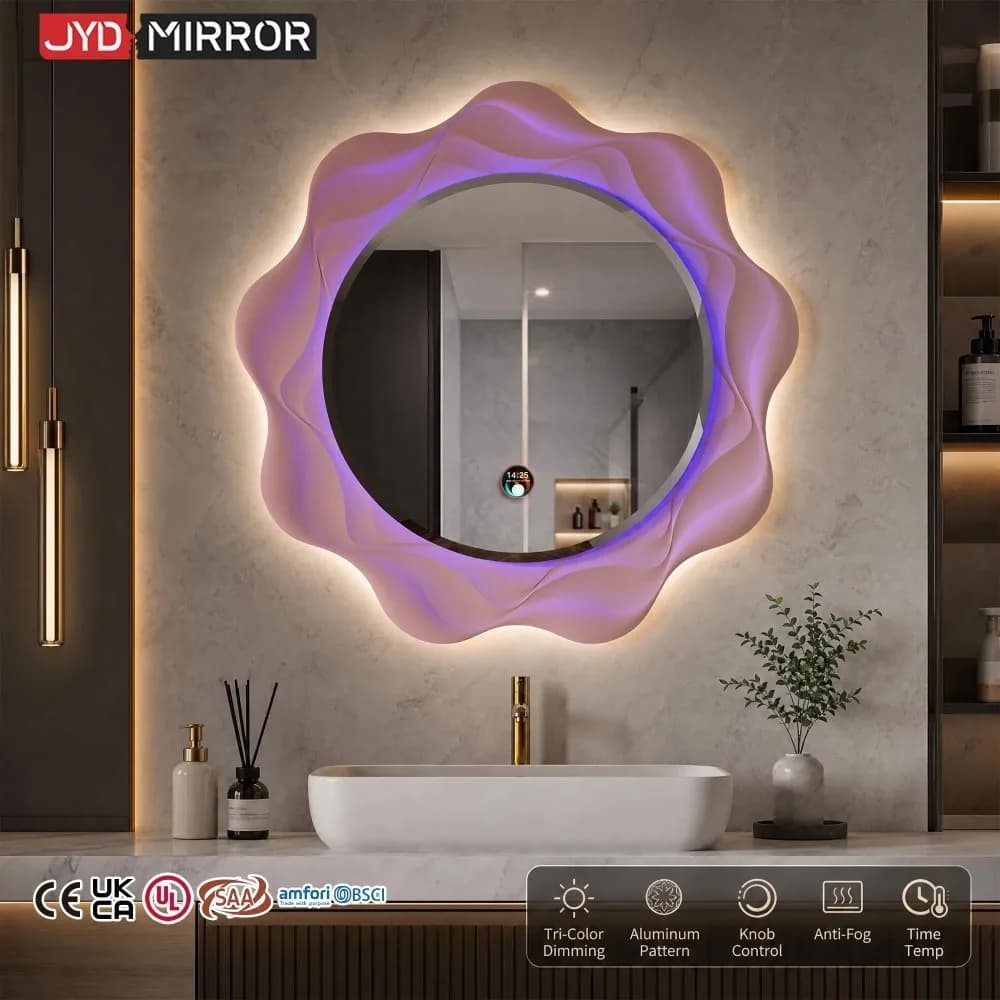 Wall Mounted 4mm Environmental Digital Clock Smart Light Irregular Custom Logo Hotel Lighted Led Bathroom Mirror