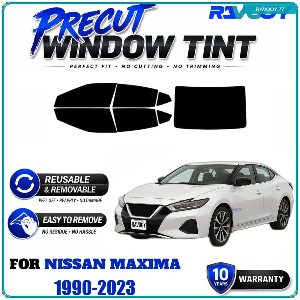 RAVOOY Precut Window Tint, Reusable Removable EPU Film, Custom Fit for Nissan Maxima 1990-2023, UV Heat Protection