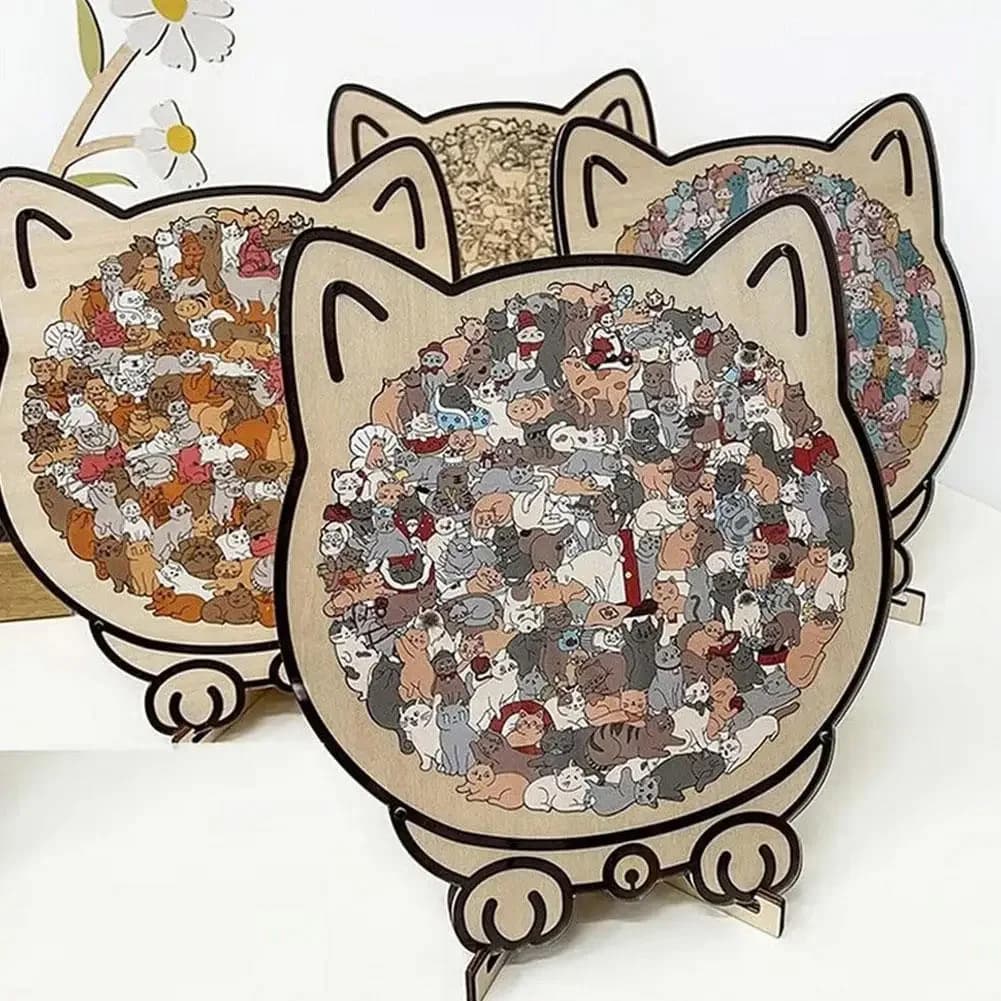 135 PC Cat-shaped Wooden Jigsaw Puzzle Unique Irregular Puzzle Pieces Game Birthday Xmas Gifts for Cat Lovers Home Decorations