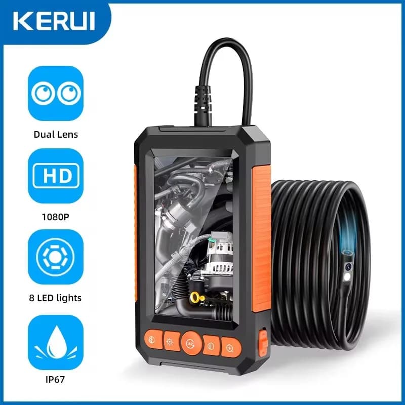 KERUI Telecamera per endoscopio industriale 4.3 "Singola doppia lente HD 1080P Periscopio per ispezione auto IP67 Telecamera per fognature impermeabile con LED