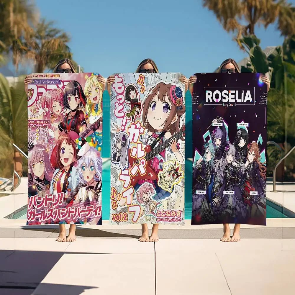 Asciugamano da Spiaggia Anime BanG Dream, Morbido e Assorbente, Regalo per Bambini, Ideale per Viaggi, Campeggio e Palestra