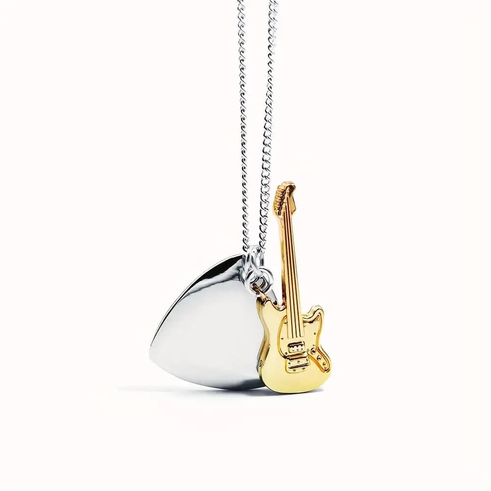 Collana con Ciondolo Plettro per Chitarra in Acciaio Inossidabile per Uomo, Gioiello Punk, Regalo per Festival Musicali