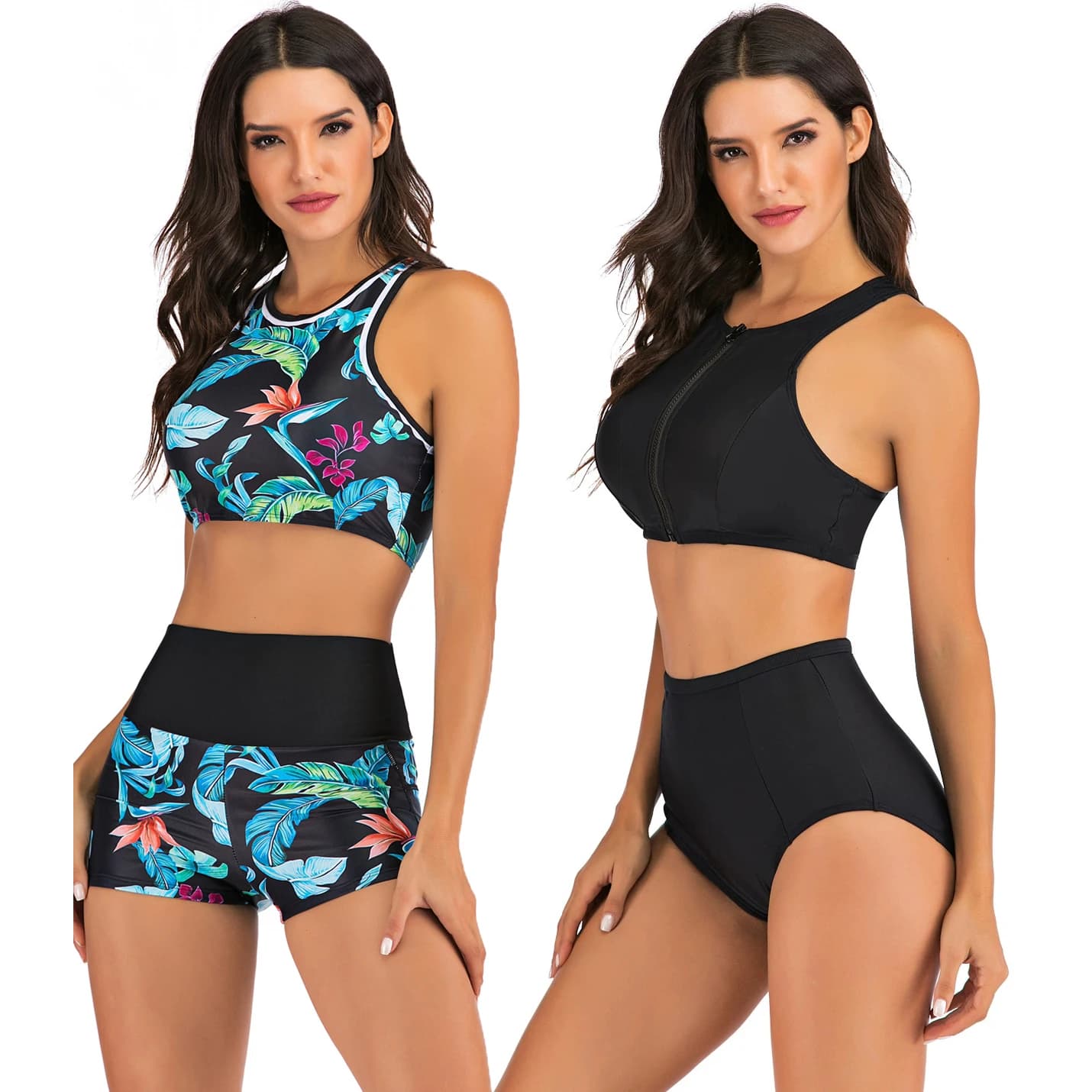 Costumi da bagno tankini da donna atletici in 2 pezzi con pantaloncini Canotte da bagno con reggiseno sportivo e pantaloncini da bagno